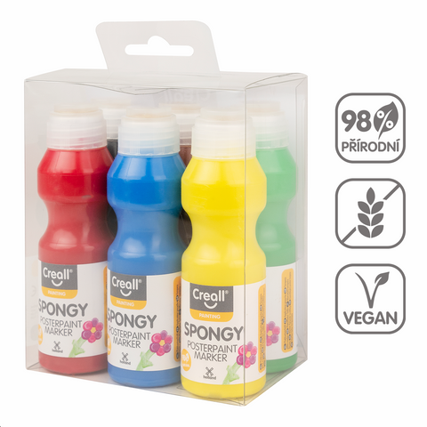 Obrázek produktu: Sada temperových barev Creall s houbičkou Spongy, 6 ×250 ml, mix barev