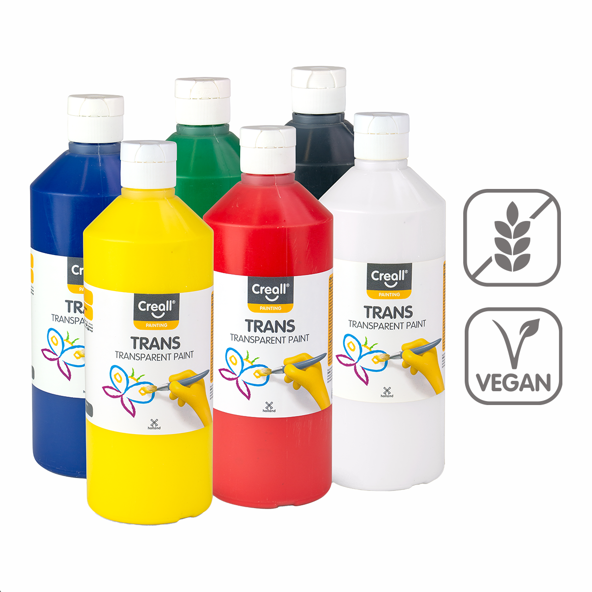 Sada transparentních barev Creall Trans, 6 × 500 ml, mix barev