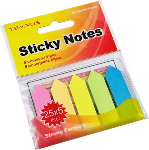 Obrázek produktu: Samolepicí bloček 45 × 12 mm 5 barev Šipky - neon mix