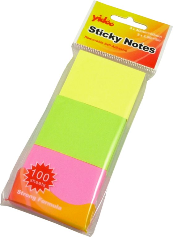 Samolepicí bloček 50 × 40 mm, 3 × 100 ks, mix neon barev