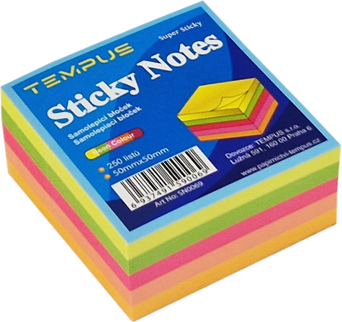 Obrázek produktu: Samolepicí bloček 50 × 50 mm 250 listů - mix neon barev