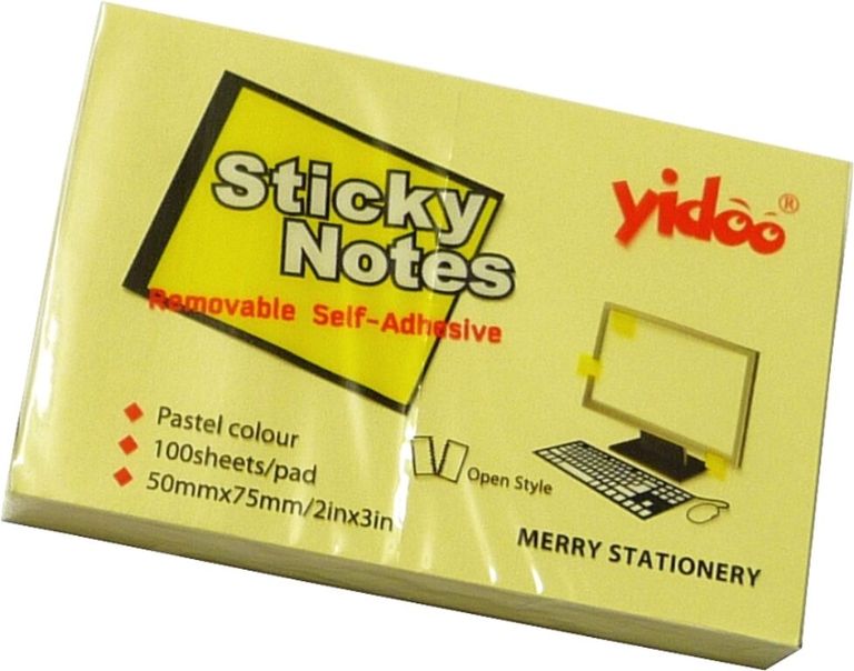 Samolepicí bloček 50 × 75 mm 100 listů - žlutý