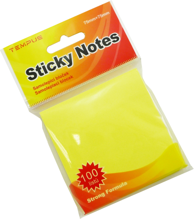 Samolepicí bloček 75 × 75 mm 100 listů - neon žlutý