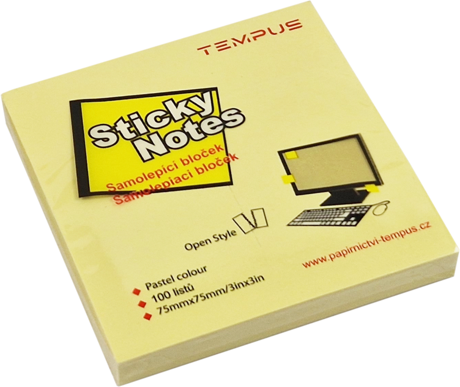 Samolepicí bloček 75 × 75 mm 100 listů - žlutý