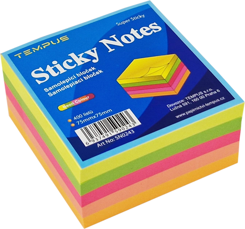 Obrázek produktu: Samolepicí bloček 75 × 75 mm 400 listů - neon mix