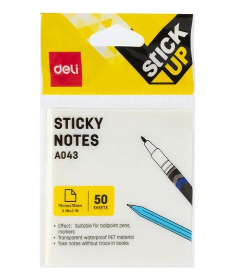 Obrázek produktu: Samolepicí bloček DELI STICK UP 76 × 76 mm, 50 listů - transparentní