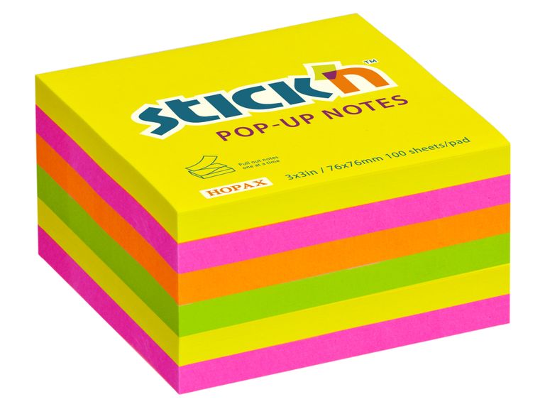 Hopax Stick'n Pop-Up Notes - samolepicí Z-bloček - 76 x 76 mm, 6 x 100 l. vícebarevný