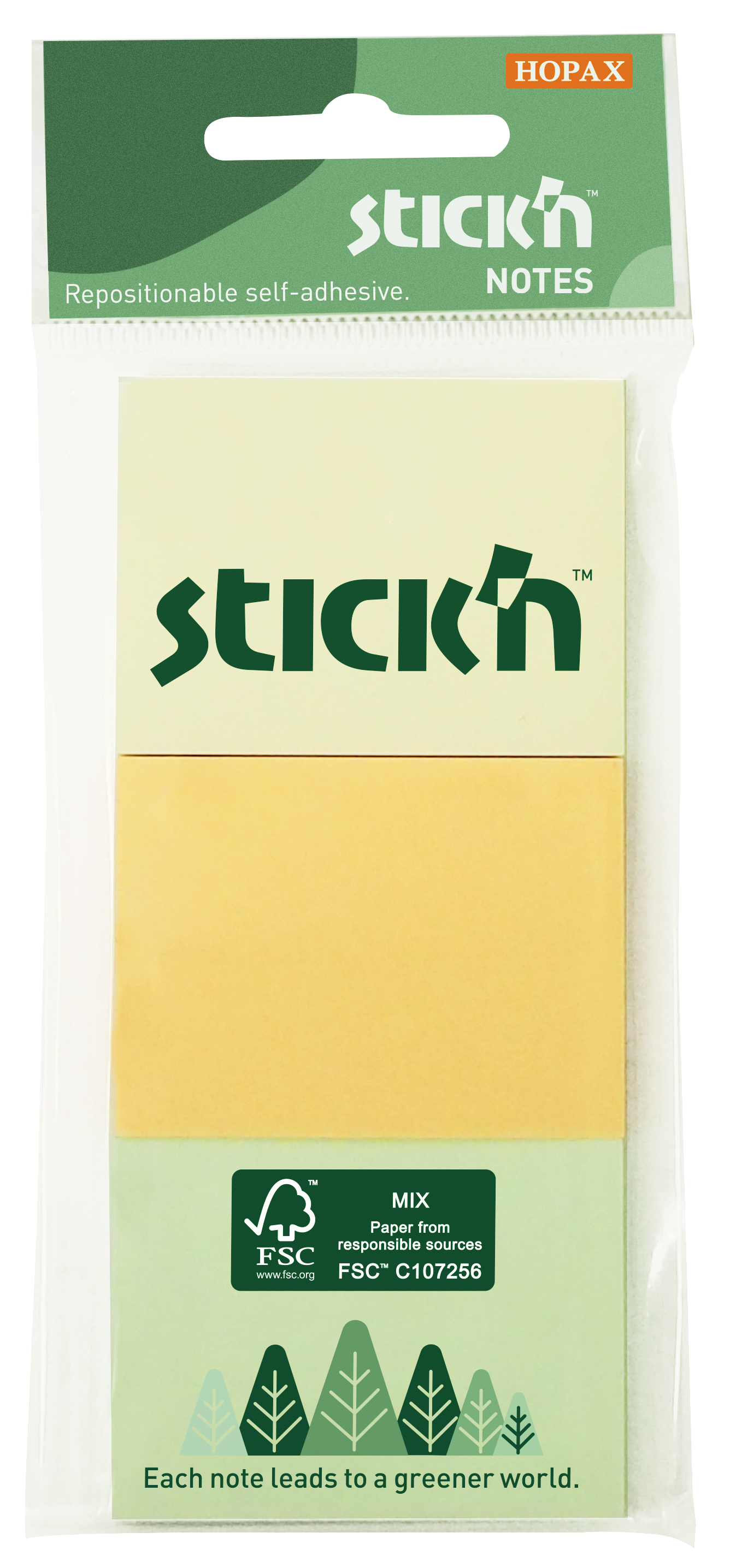Samolepicí bloček Stick'n 35 × 51 mm, 3 × 100 lístků, pastelové barvy