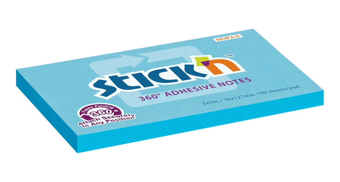 Samolepicí bloček Stick'n 360° 76 × 127 mm, 100 lístků, modrý