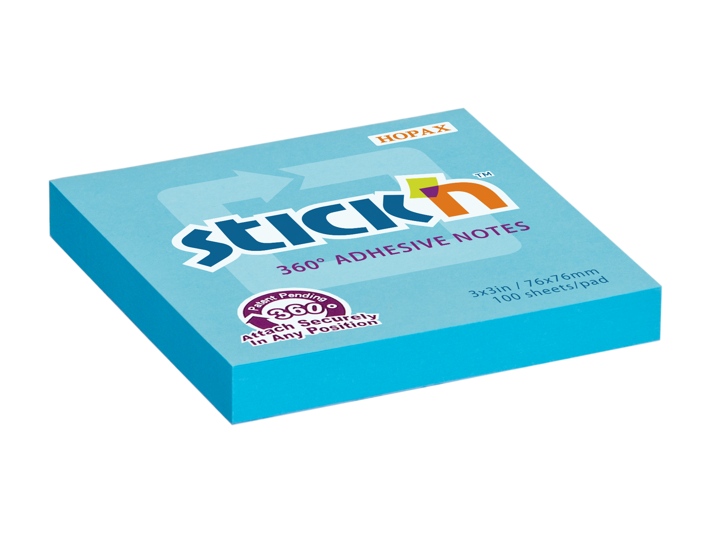Samolepicí bloček Stick'n 360° 76 × 76 mm, 100 lístků, modrý