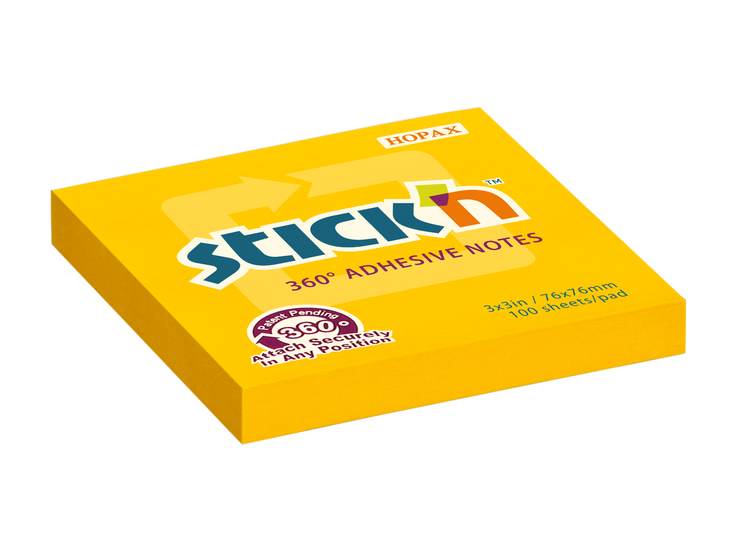 Samolepicí bloček Stick'n 360° 76 × 76 mm, 100 lístků, oranžový
