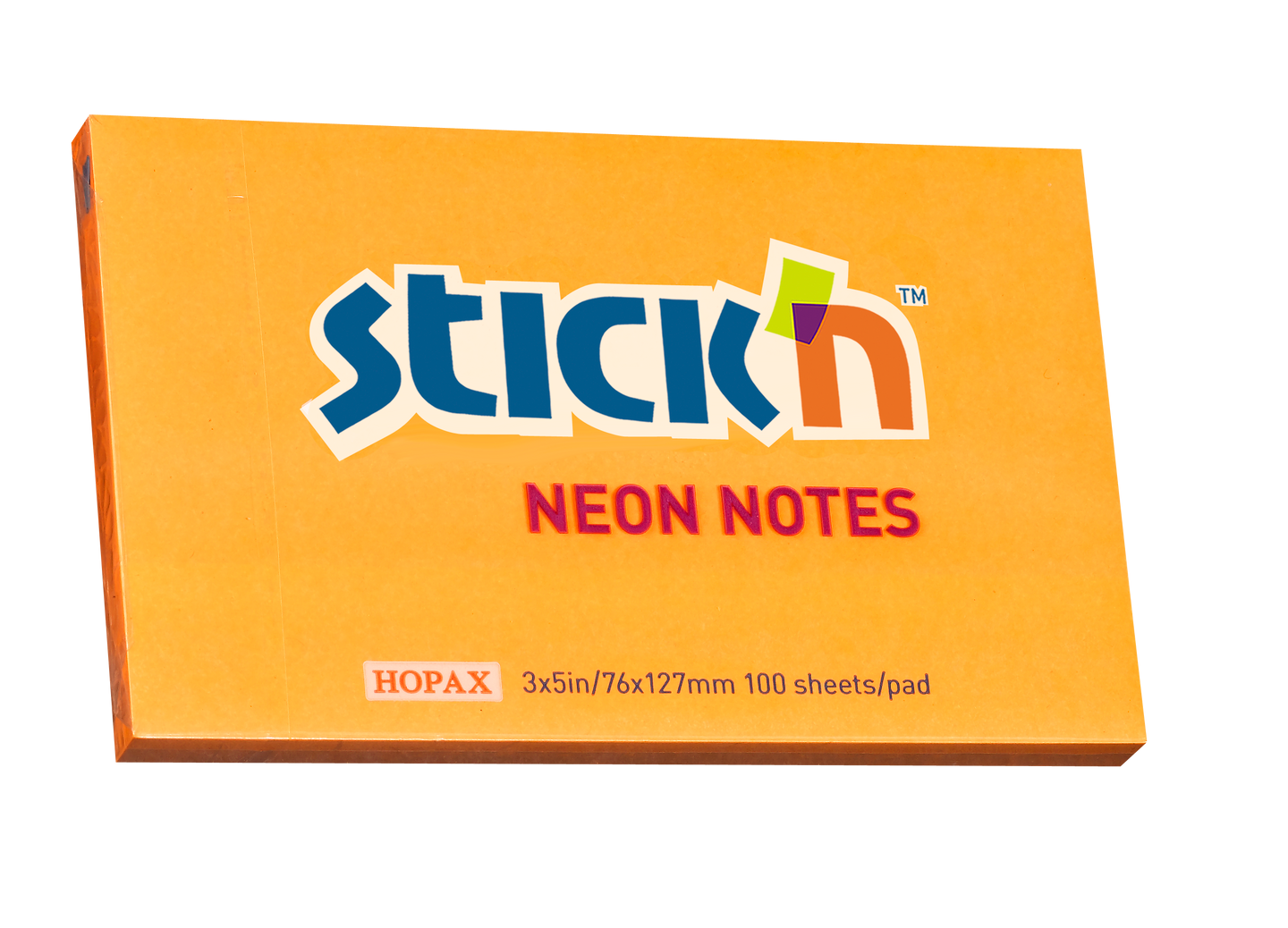 Samolepicí bloček Stick'n 76 × 127 mm, 100 lístků, neonově oranžový