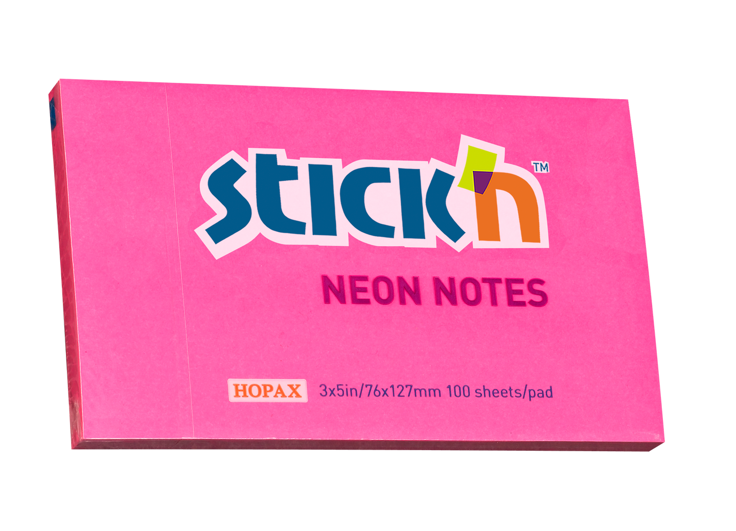Samolepicí bloček Stick'n 76 × 127 mm, 100 lístků, neonově růžový