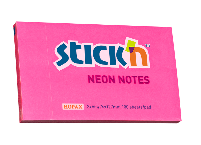 Samolepicí bloček Stick'n 76 × 127 mm, 100 lístků, neonově růžový