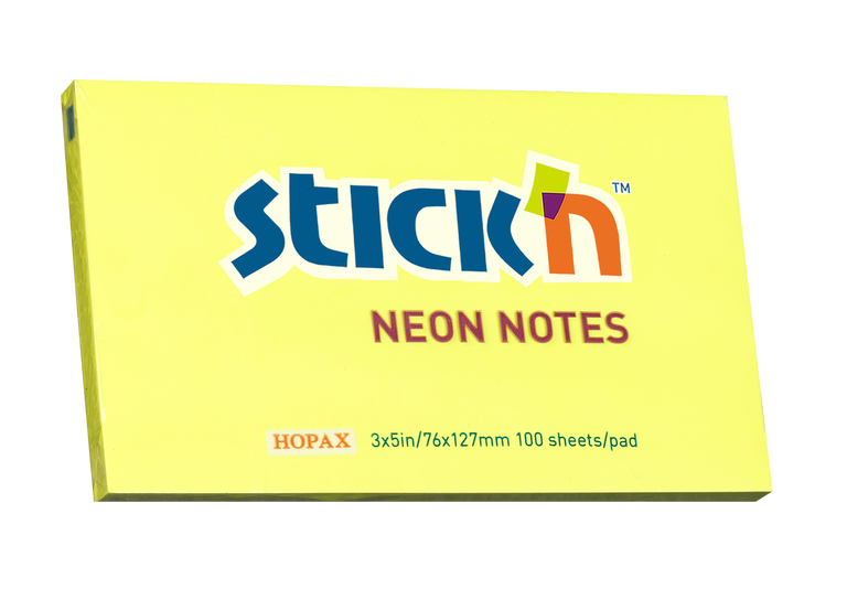 Bloček Stick’n by Hopax, 76 x 127 mm, neon. žlutý