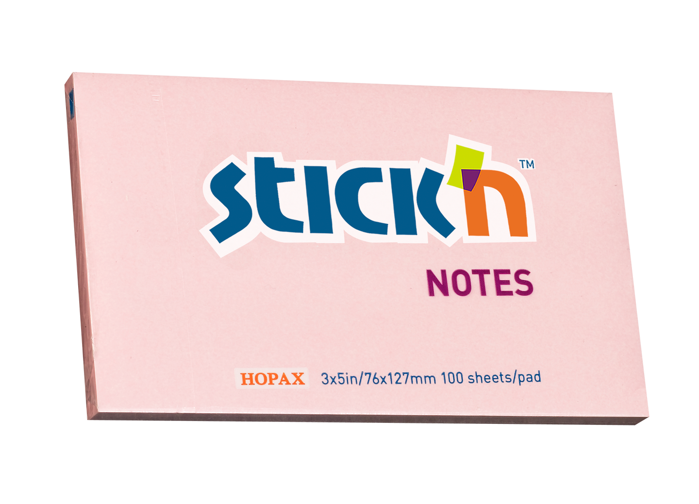 Samolepicí bloček Stick'n 76 × 127 mm, 100 lístků, pastelově růžový
