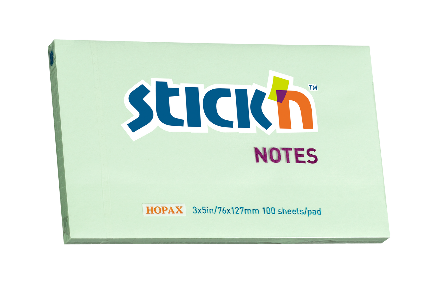 Samolepicí bloček Stick'n 76 × 127 mm, 100 lístků, pastelově zelený
