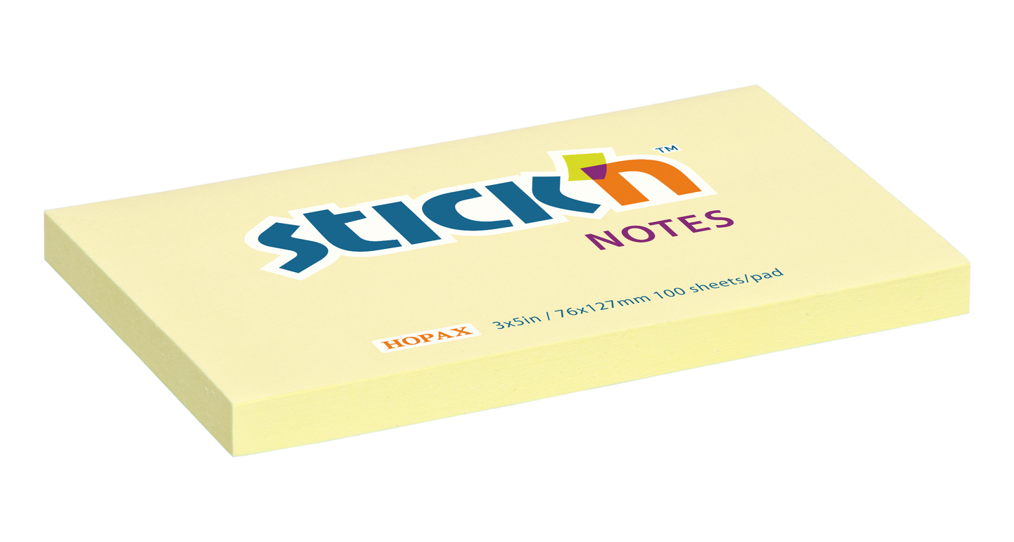 Samolepicí bloček Stick'n 76 × 127 mm, 100 lístků, žlutý