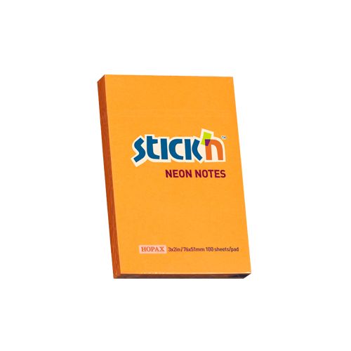 Samolepicí bloček Stick'n 76 × 51 mm, 100 lístků, neonově oranžový