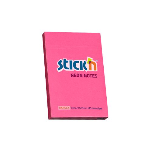 Samolepicí bloček Stick'n 76 × 51 mm, 100 lístků, neonově růžový