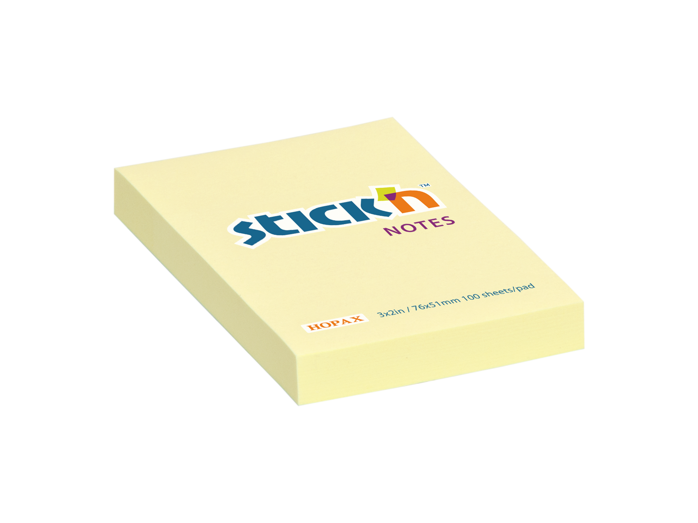 Samolepicí bloček Stick'n 76 × 51 mm, 100 lístků, žlutý