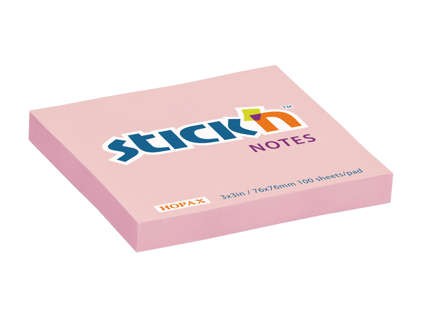 Samolepicí bloček Stick'n 76 × 76 mm, 100 lístků, pastelově růžový