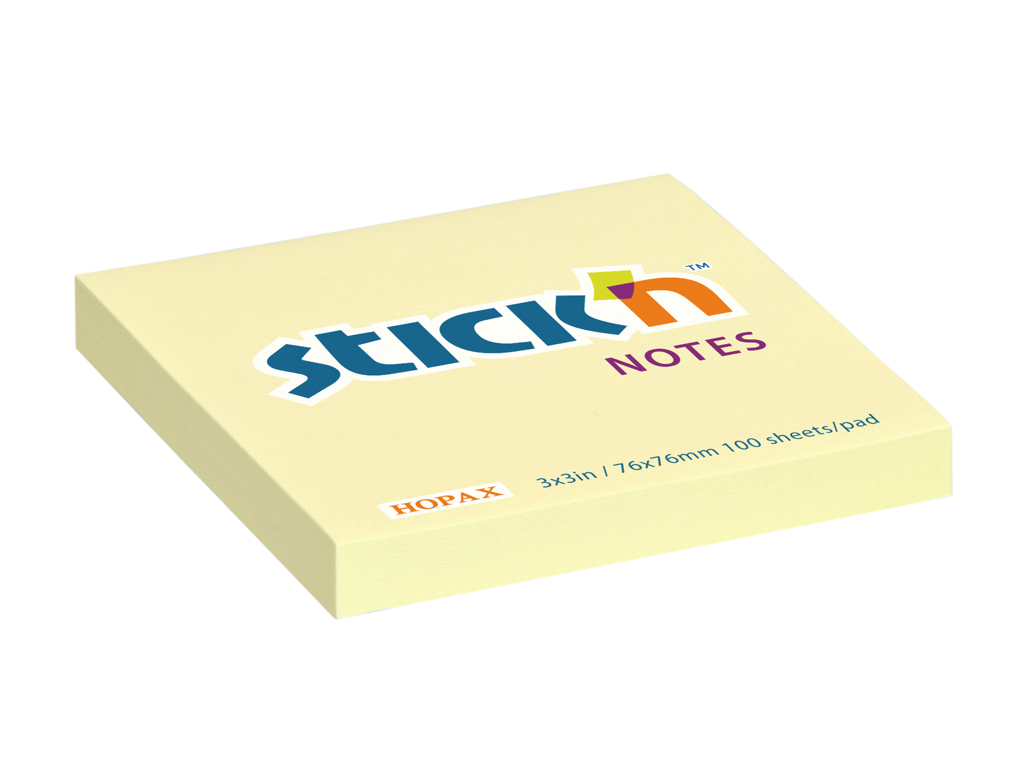 Samolepicí bloček Stick'n 76 × 76 mm, 100 lístků, žlutý