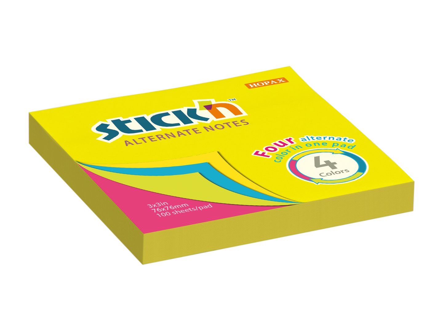 Samolepicí bloček Stick'n Alternate 76 × 76 mm, 100 lístků, neonové barvy