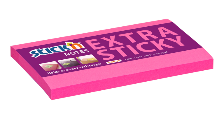 Hopax Stick'n Extra Sticky - samolepicí bloček - 127 × 76 mm, 90 l., růžový
