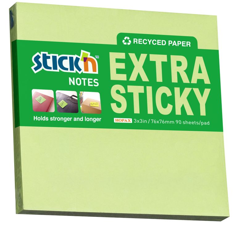 Hopax Stick'n Extra Sticky - samolepicí bloček - 76 × 76 mm, 90 l., pastelově zelený