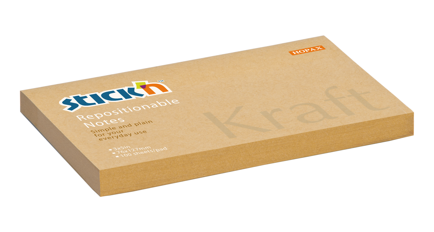 Samolepicí bloček Stick'n Kraft 76 × 127 mm, 100 lístků, hnědý