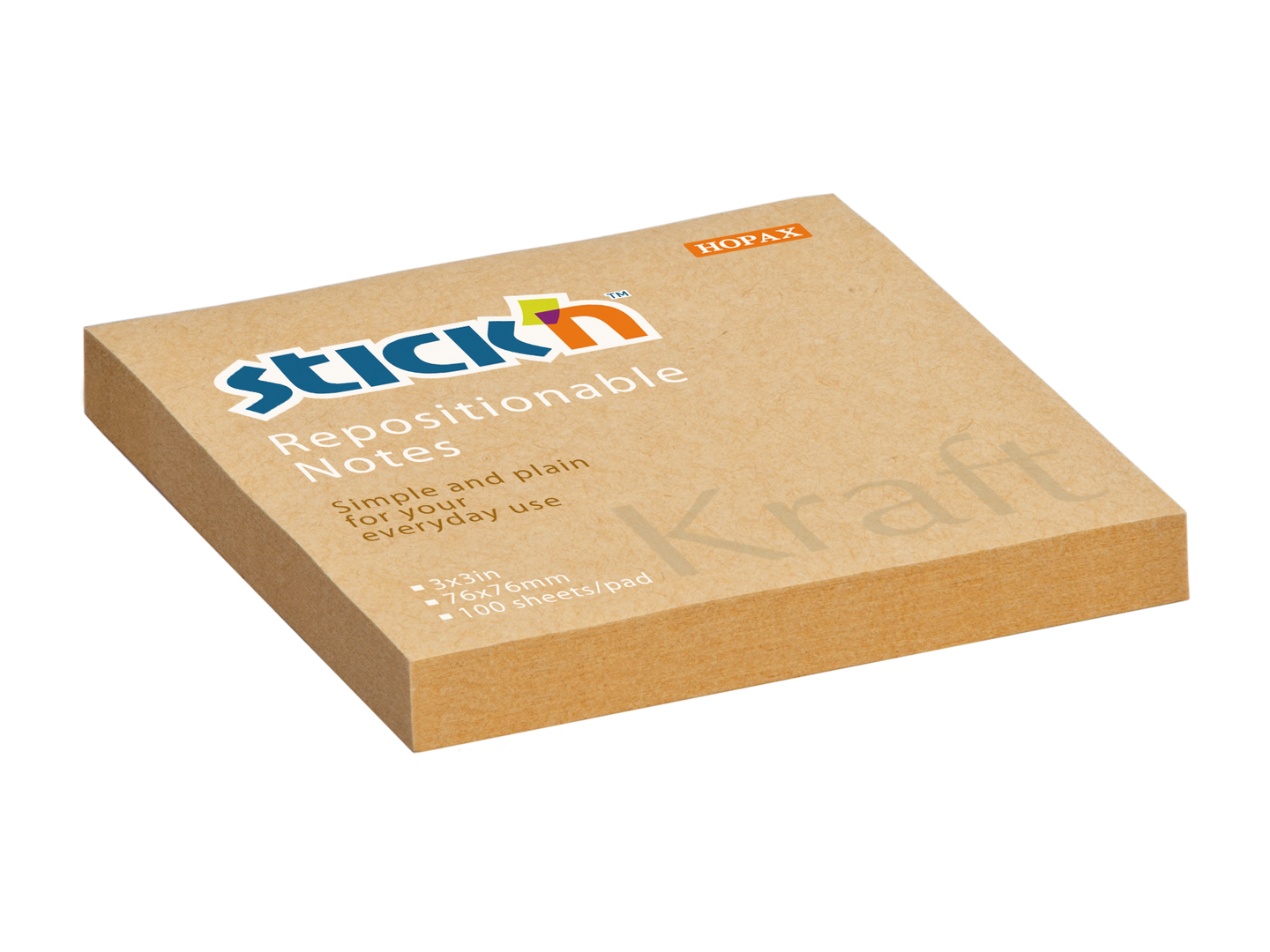 Samolepicí bloček Stick'n Kraft 76 × 76 mm, 100 lístků, hnědý