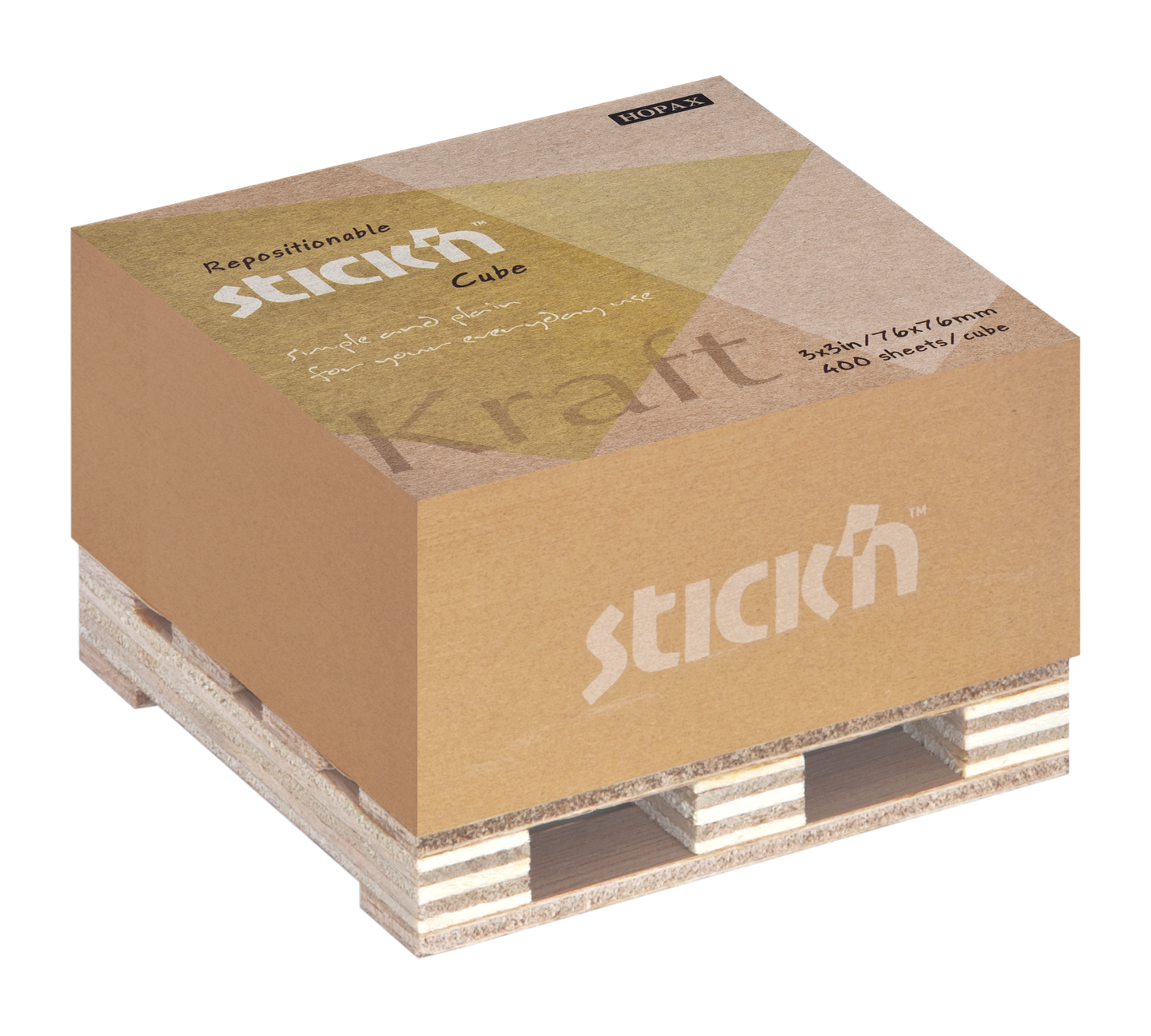 Samolepicí bloček Stick'n Kraft 76 × 76 mm, 400 lístků, hnědý, na paletce