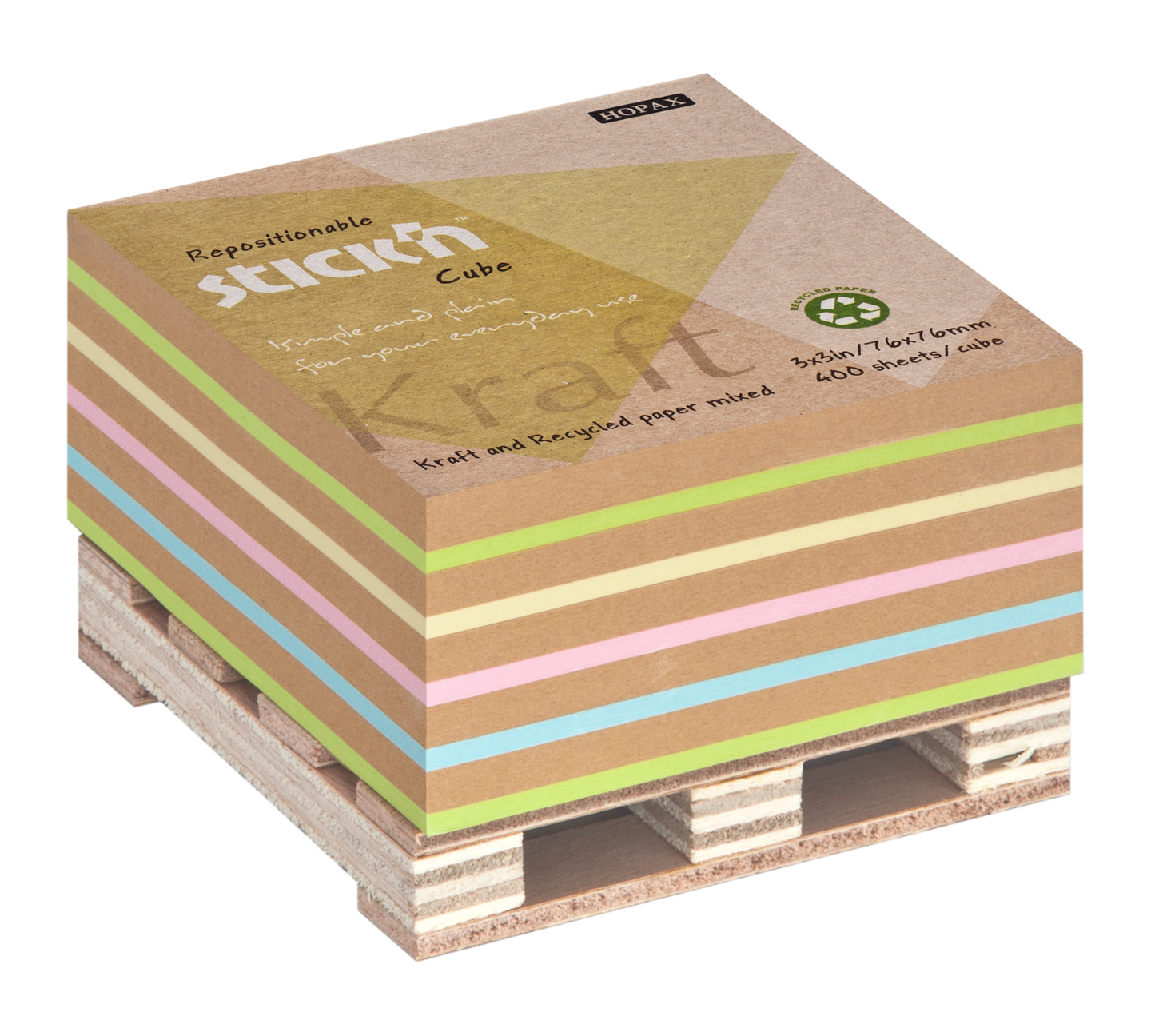 Samolepicí bloček Stick'n Kraft 76 × 76 mm, 400 lístků, mix barev, na paletce