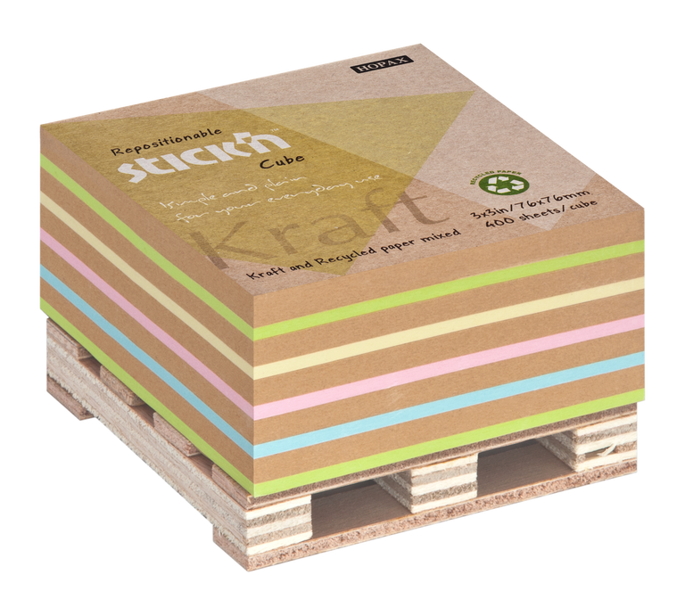 Stick’n by Hopax Samolepicí bloček na paletce Stick'n Kraft recyklovaný barevný -  76 x 76 mm, 400 lístků
