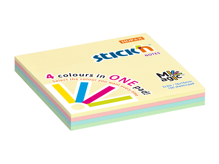 Samolepicí bloček Hopax Stick’n Notes Magic Pads 76 x 76 mm, 100 listů, pastelový