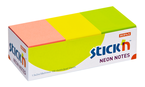 Obrázek produktu: Samolepicí bločky Stick'n 38 × 51 mm, 12 × 100 lístků, neonové barvy