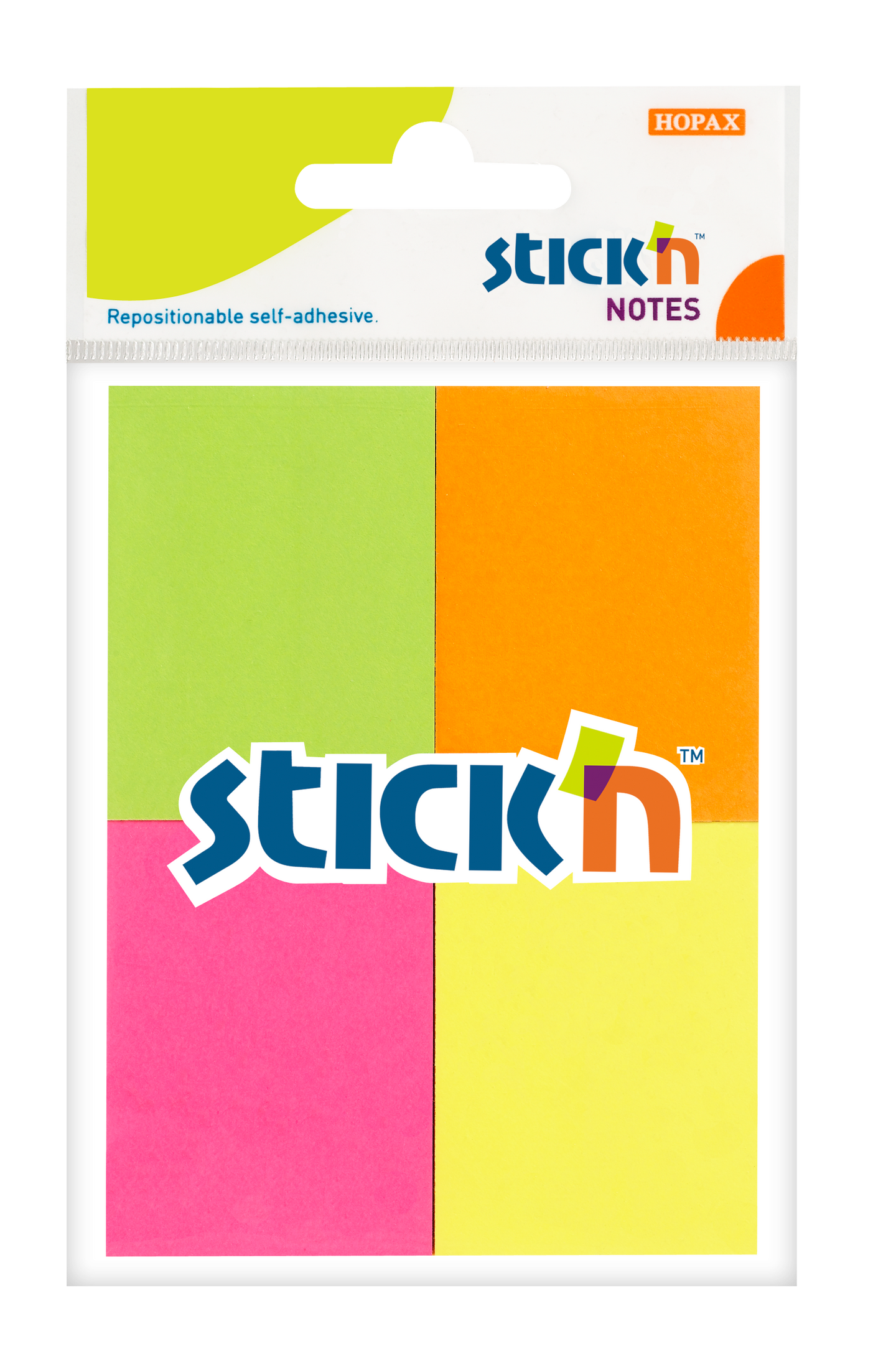 Samolepicí bločky Stick'n 38 × 51 mm, 4 × 50 lístků, neonové barvy