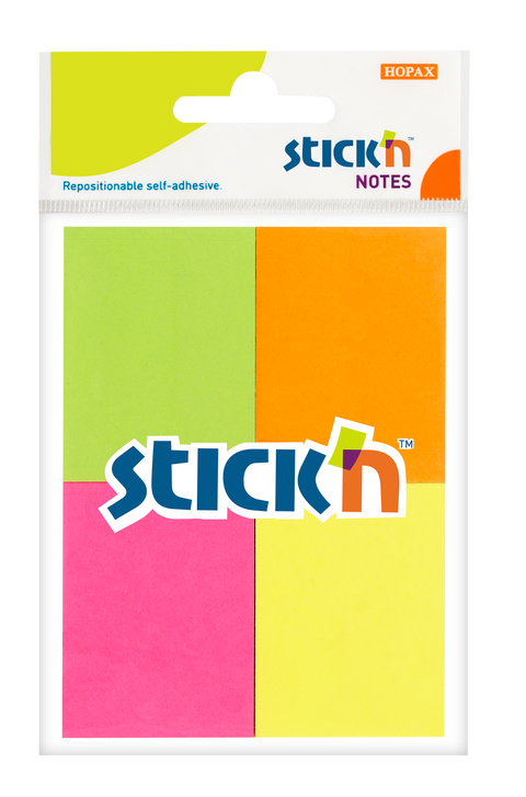 Obrázek produktu: Samolepicí bločky Stick'n 38 × 51 mm, 4 × 50 lístků, neonové barvy