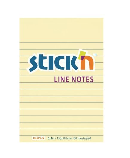 Hopax Stick'n Notes - samolepicí bloček - 150 x 101 mm, 100 l., žlutý, linkovaný