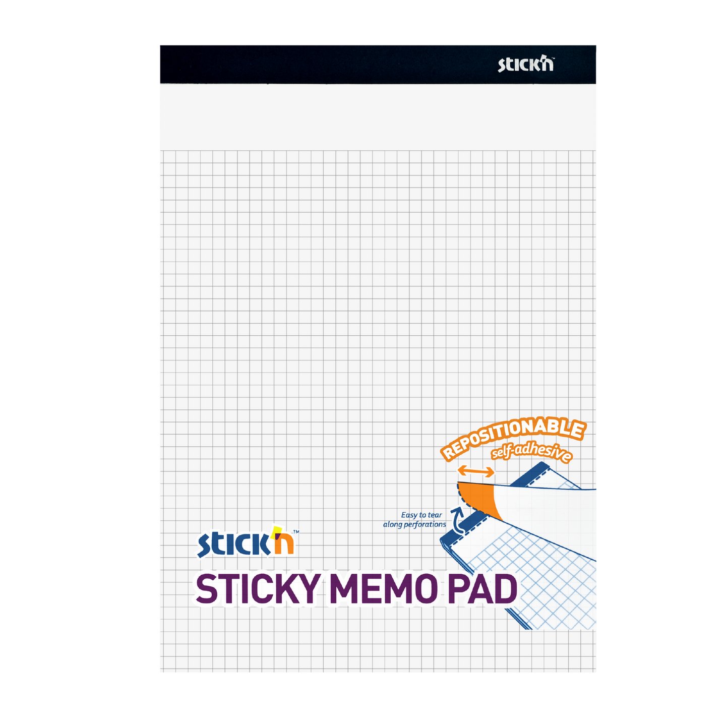 Samolepicí blok Stick'n 254 × 178 mm, 50 listů, bílý, čtverečkovaný