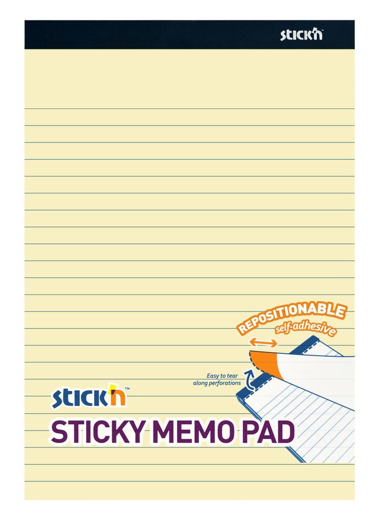 Hopax Stick'n Sticky Memo Pad - samolepicí blok - 254 x 178 mm, 50 l., žlutý, linkovaný