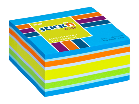 Obrázek produktu: Samolepicí kostka Stick'n 76 × 76 mm, 400 lístků, mix neonových barev modrá