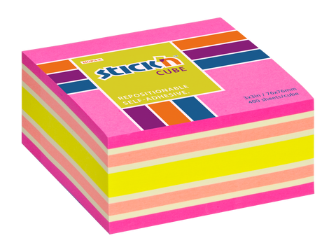 Obrázek produktu: Samolepicí kostka Stick'n 76 × 76 mm, 400 lístků, mix neonových barev růžová