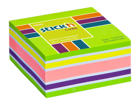 Obrázek produktu: Samolepicí kostka Stick'n 76 × 76 mm, 400 lístků, mix neonových barev zelená