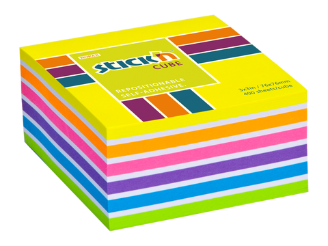 Obrázek produktu: Samolepicí kostka Stick'n 76 × 76 mm, 400 lístků, mix neonových barev žlutá