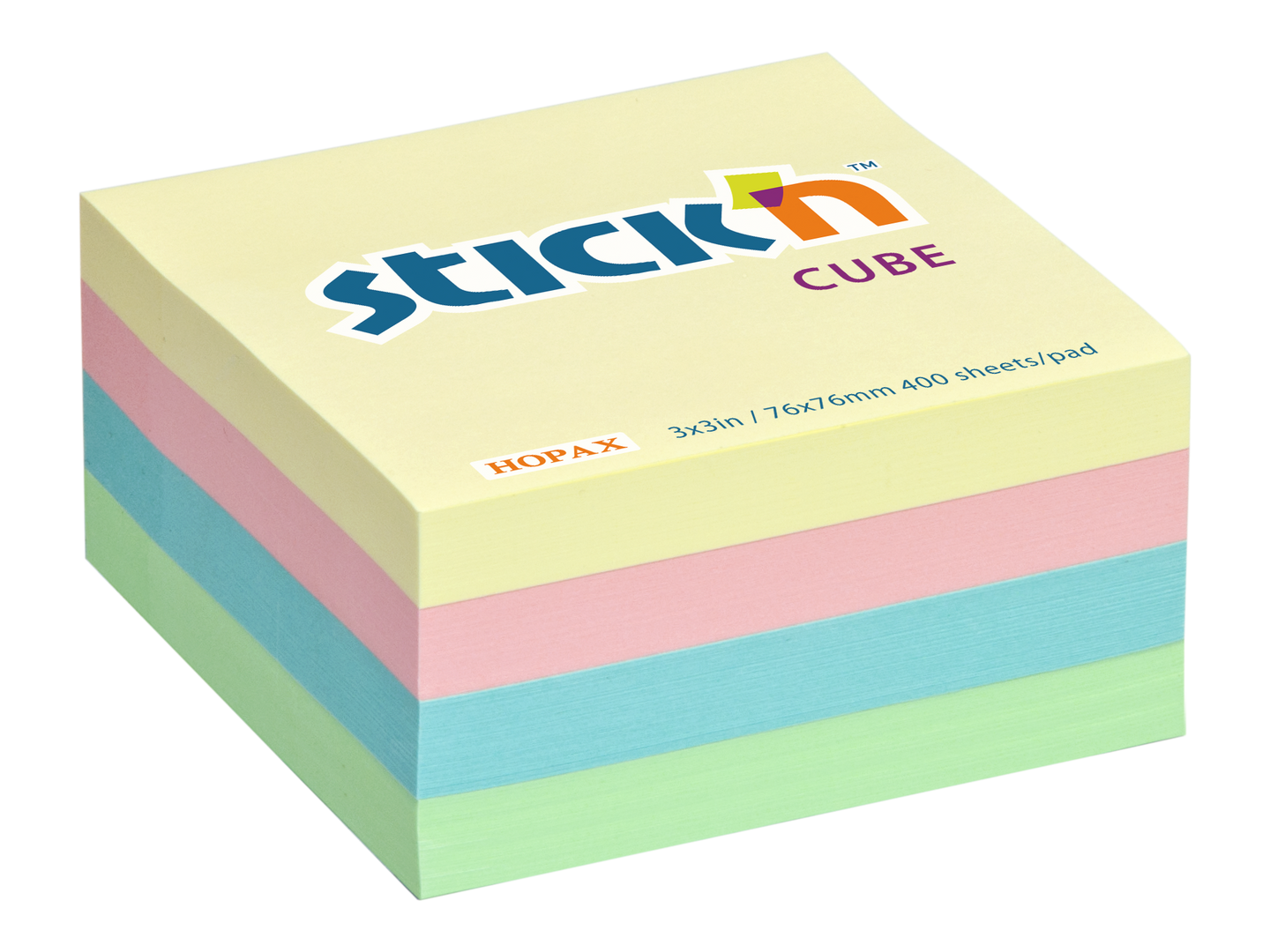 Samolepicí kostka Stick'n 76 × 76 mm, 400 lístků, mix pastelových barev