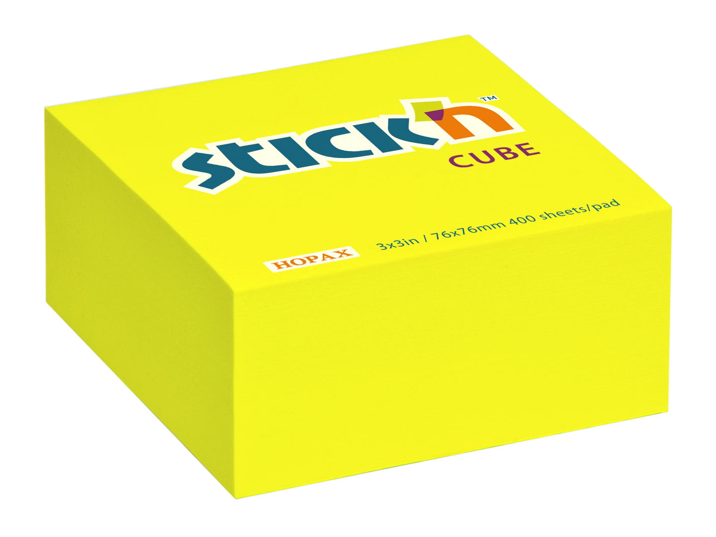 Samolepicí kostka Stick'n 76 × 76 mm, 400 lístků, neonově žlutá
