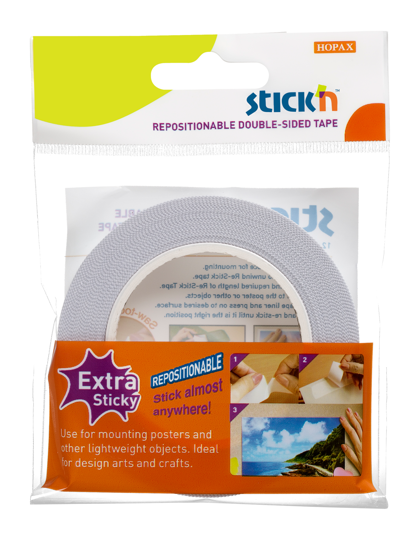 Samolepicí oboustranná páska Stick'n, 25 mm × 12 m, odnímatelná