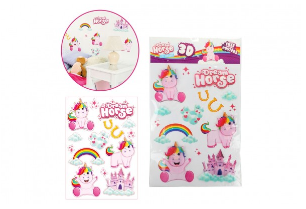 Teddies Samolepky na zeď jednorožec XXL 3D v sáčku 38x63cm